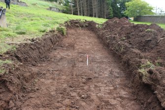 Top-soil strip, Post excavation shot of trench through house plot from W, Walled Garden, Keir House, Bridge of Allan