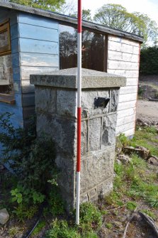 Standing building survey photograph, Inchgarth Lodge and Steading, Gatepost into Lodge garden