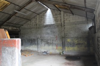 Historic building recording, Farm Buildings, General view of the internal cow byre from S, Macallan Distillery
