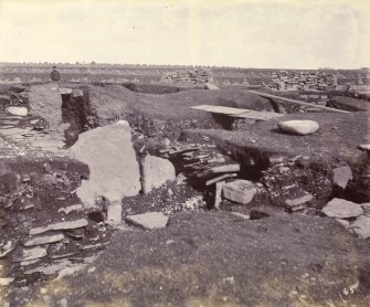 Photograph, Keiss Road Broch, large slab, secondary buildings.  