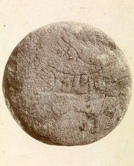 Photograph, Keiss Road Broch, inscribed sandstone disc.  