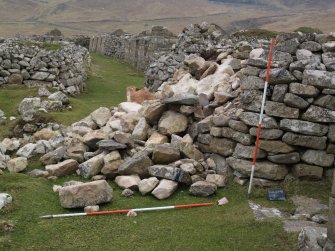 Watching brief, Image of collapse before commencement of repair works from E, Repairs to S Wall and Gable, Blackhouse G, St Kilda