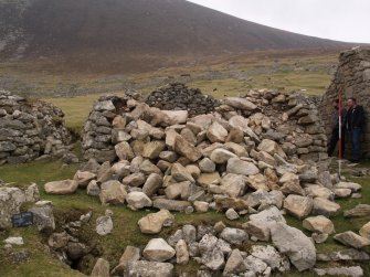 Watching brief, Image of collapse before commencement of repair works from SW, Repairs to S Wall and Gable, Blackhouse G, St Kilda