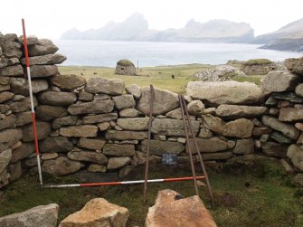 Watching brief, Record shot of blackhouse after clearance of rubble, interior from N, Repairs to S Wall and Gable, Blackhouse G, St Kilda