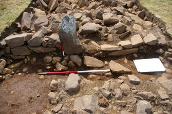 Excavation, Trench B, Post-excavation of kerb from S, Blasthill Chambered Tomb, 2009