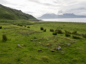Laig, Eigg. View of square cairns (192-5), looking WNW.