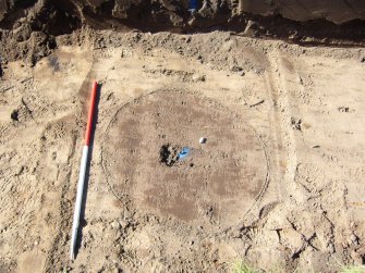 Archaeological evaluation, Trench 12, unexcavated posthole/pit [3] (4) from N, Seton Sands, East Lothian