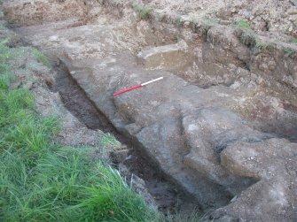 Archaeological evaluation, Trench 6, wal 029, Allanbank, Duns, Scottish Borders