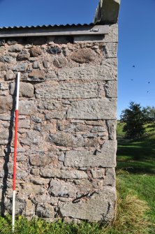 Historic building survey, E Range, W-facing elevation, quoin detail, Crunklaw Steading, near Duns, Scottish Borders