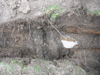 Watching brief, Detail shot of side slabs (007) of drain (008), Lauriston Castle, Edinburgh
