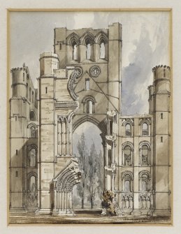 Perspective view from W of Kelso Abbey by R W Billings that was reproduced in The Baronial and Ecclesiastical Antiquities of Scotland.