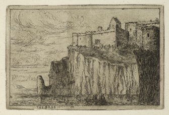 Etching of Castle, Bass Rock inscribed 'The Bass W Lyon 1888'. 