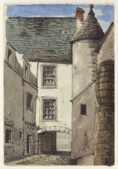 Perspective view of Prince Charlie's House, 7-11 Castlegate, Jedburgh.