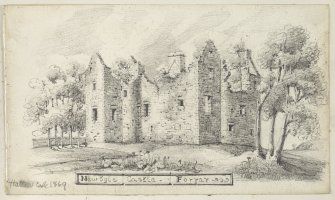Drawing of Hatton Castle inscribed 'Hatton Castle, 1869 and Newtyle Castle, Forfar'.