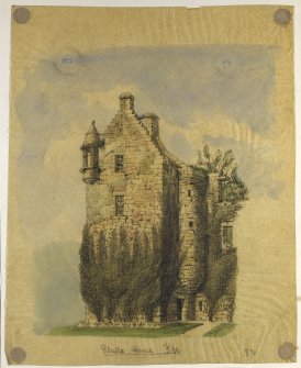 Perspective view of Pitcullo Castle inscribed 'Pitcullo House, Fife 1870'.