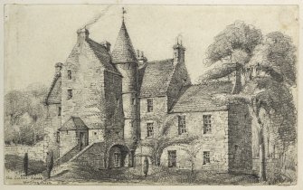 Drawing of Leckie House inscribed 'Old Leckie House, Stirlingshire, W Lyon'.