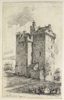 Drawing of Clackmannan Tower inscribed 'Clackmannan Tower, W Lyon 1870'.