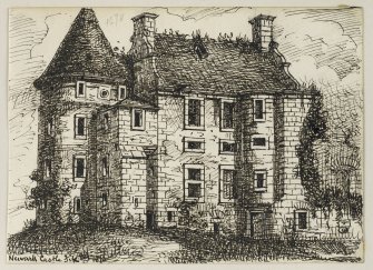 Drawing of Newark Castle inscribed 'Newark Castle, Fife W L 1870'.