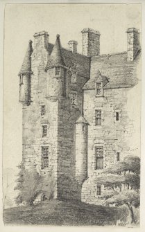 Drawing of Balcomie Castle signed W Lyon'.