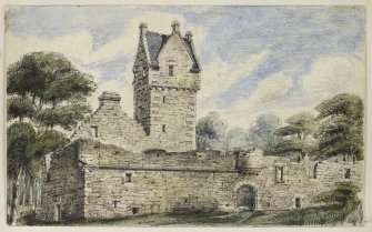 Perspective view of Fintry Castle inscribed 'W Lyon'.