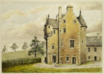 Perspective view of Pitheavlis Castle inscribed 'Pithelvies Cas, Perth, WL 1890.