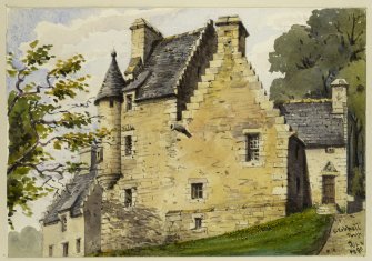 Perspective view of Stobhall Castle inscribed 'Stobhall, Perth, WL 1890'.