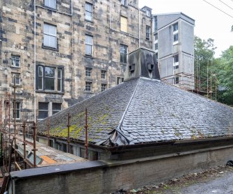 View from south-west showing dining room extension at Nos 17, 18 and 19 Belhaven Terrace West, Glasgow.