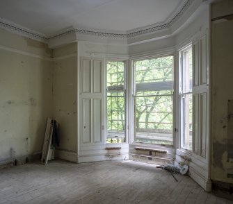 Interior view from north-east showing East Room on first floor of No 17 Belhaven Terrace West, Glasgow.