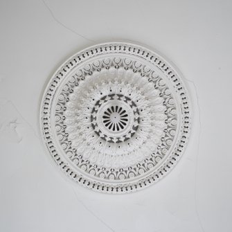 Detail of ceiling rose in North Room on first floor of No 18 Belhaven Terrace West, Glasgow.