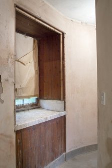 Detail of marble slab in corridor outside Game Larder on ground floor, Brechin Castle.