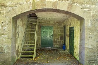 View from the north showing alcove area in the north-facing façade of Stables, Brechin Castle.