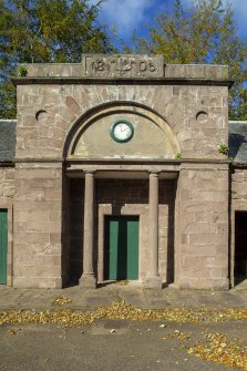 General view from the south showing pavilion tower at Stables, Brechin Castle.