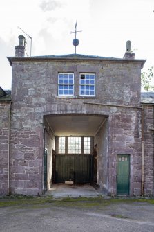 General view from the north showing exit/entrance tower at Stables, Brechin Castle.