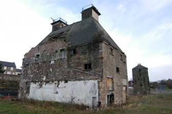 Historic building survey, S and W-facing elevations, general view, Pathbrae Maltings Building, Kirkliston