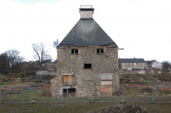 Historic building survey, S-facing elevation, general distance view, Pathbrae Maltings Building, Kirkliston