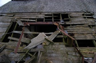 Demolition watching brief, W elevation at eves level showing the sarking boards and steel roof trusses, Pathbrae Maltings Building, Kirkliston