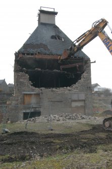 Demolition watching brief, S-facing elevation, structural steel work exposed on the second floor, Pathbrae Maltings Building, Kirkliston