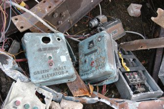 Demolition watching brief, Electrical boxes labeled ‘Green malt elevator and ‘Green Malt Conveyor', Pathbrae Maltings Building, Kirkliston