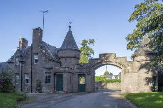 General view from south showing entrance at Brechin Castle Lodge and Gates, 25 Castle Street, Brechin.