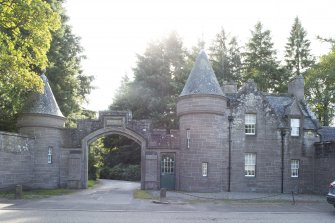 General view from north showing entrance at Brechin Castle Lodge and Gates, 25 Castle Street, Brechin.
