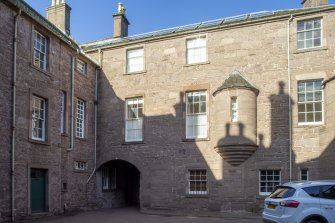 General view from the south showing rear courtyard of Brechin Castle.