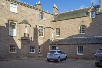 General view from the north-east showing rear courtyard of Brechin Castle.