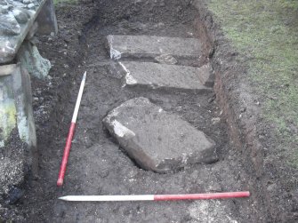 Watching brief, Trench 10, Dressed stone slabs, 1001, 1002, 1003, detail, Pencaitland Parish Church, Pencaitland