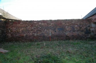 Standing building survey, General shot of the exterior spine wall between the cattle courts, Polwarth Crofts, Scottish Borders