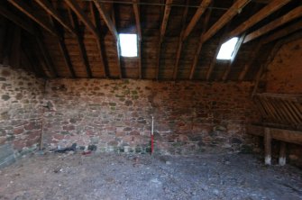 Standing building survey, Interior W-facing elevation in Unit 2, Polwarth Crofts, Scottish Borders