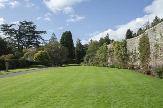 View from east showing Walled Garden, Brechin Castle. 
