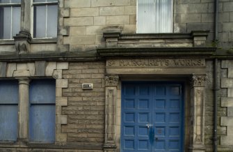 View from south showing detail of main entrance to St Margaret's Works, Foundry Street, Dunfermline