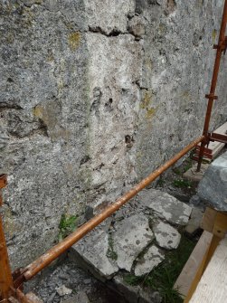 Archaeological works, Stone 2, plinth following removal of stone, St Columba's Chapel, Aiginis, Isle of Lewis