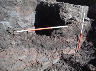 Watching brief, SE facing section of Pit 008 showing fill 009, Ground to the rear of 51A/51B High Street, Jedburgh, Scottish Borders