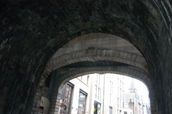 Standing building survey, Link Bridge, Barrel vault of the South Bridge from the Cowgate and the segmented arches of the Link Bridge, 85-87 South Bridge, Edinburgh